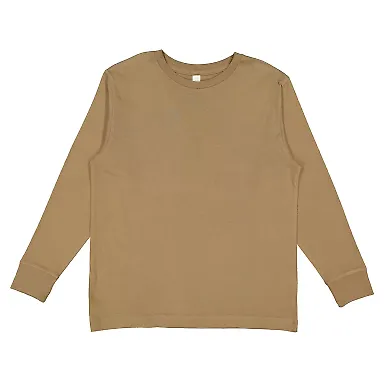6201 LA T Youth Fine Jersey Long Sleeve T-Shirt in Coyote brown front view