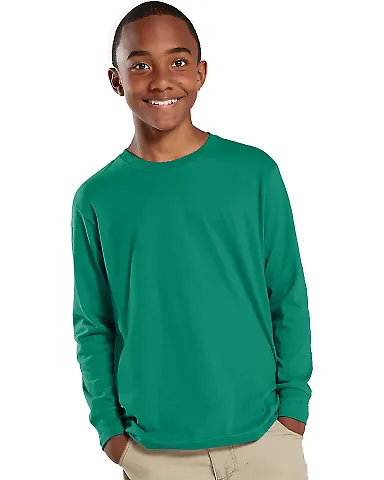 6201 LA T Youth Fine Jersey Long Sleeve T-Shirt in Kelly front view