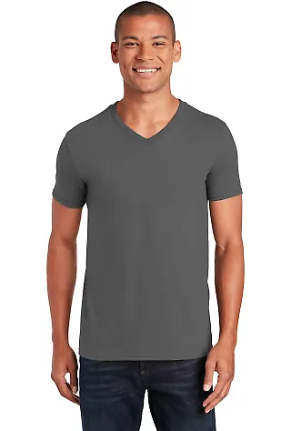 64V00 Gildan Adult Softstyle V-Neck T-Shirt in Charcoal front view