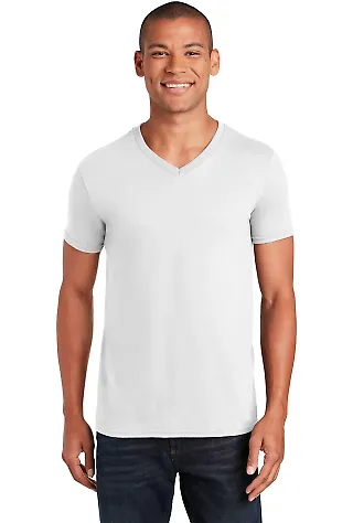 64V00 Gildan Adult Softstyle V-Neck T-Shirt in White front view