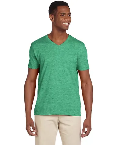 64V00 Gildan Adult Softstyle V-Neck T-Shirt in Hthr irish green front view