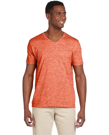 64V00 Gildan Adult Softstyle V-Neck T-Shirt in Heather orange front view