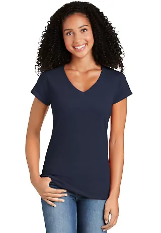64V00L Gildan Junior Fit Softstyle V-Neck T-Shirt in Navy front view