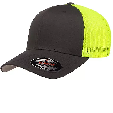 6511 Flexfit in Charcoal/ neon yellow front view