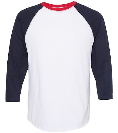 6930 LA T Adult Vintage Baseball T-Shirt in White/navy/red front view