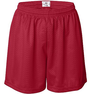 7216 Badger Ladies' Mesh/Tricot 5-Inch Shorts in Red front view
