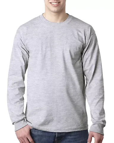 8100 Bayside Adult Long-Sleeve Cotton Tee with Poc Ash front view