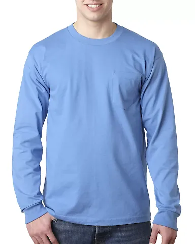 8100 Bayside Adult Long-Sleeve Cotton Tee with Poc Carolina Blue front view