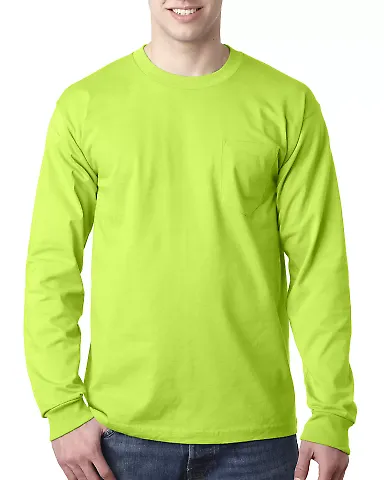 8100 Bayside Adult Long-Sleeve Cotton Tee with Poc Lime Green front view