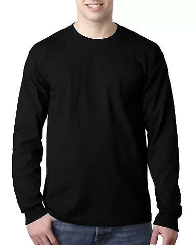 8100 Bayside Adult Long-Sleeve Cotton Tee with Poc Black front view