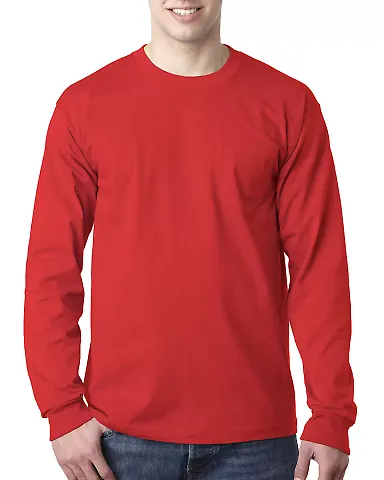 8100 Bayside Adult Long-Sleeve Cotton Tee with Poc Red front view