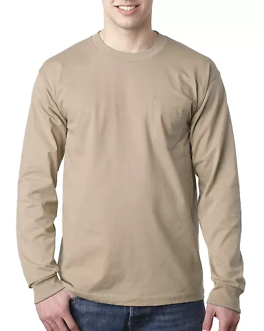 8100 Bayside Adult Long-Sleeve Cotton Tee with Poc Sand front view
