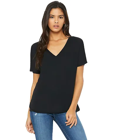 BELLA 8815 Womens Flowy V-Neck T-shirt in Black front view