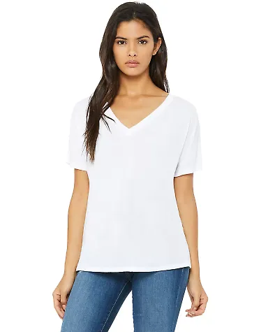 BELLA 8815 Womens Flowy V-Neck T-shirt in White front view