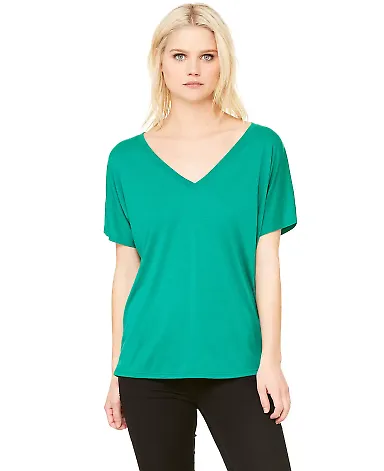 BELLA 8815 Womens Flowy V-Neck T-shirt in Kelly front view