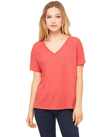 BELLA 8815 Womens Flowy V-Neck T-shirt in Red triblend front view