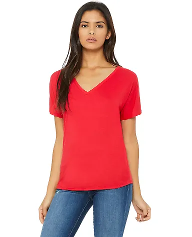BELLA 8815 Womens Flowy V-Neck T-shirt in Red front view