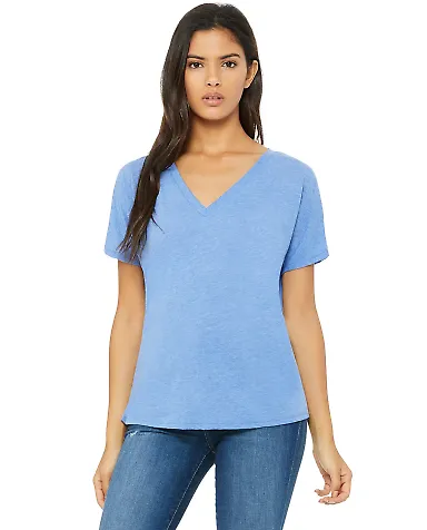 BELLA 8815 Womens Flowy V-Neck T-shirt in Blue triblend front view