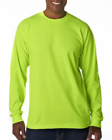 B1715 Bayside Adult Long-Sleeve Blended Tee Safety Green front view