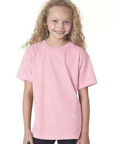 B4100 Bayside Youth Short-Sleeve Cotton Tee in Pink front view