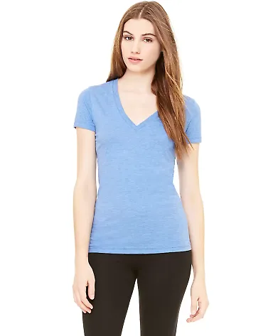 BELLA 8435 Womens Fitted Tri-blend Deep V T-shirt in Blue triblend front view