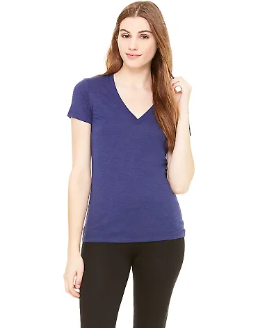 BELLA 8435 Womens Fitted Tri-blend Deep V T-shirt in Navy triblend front view
