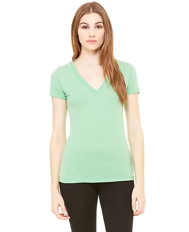 BELLA 8435 Womens Fitted Tri-blend Deep V T-shirt in Green triblend front view