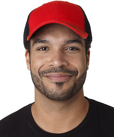 FA102 Adams Cotton Twill Fairway Cap in Red/ black front view