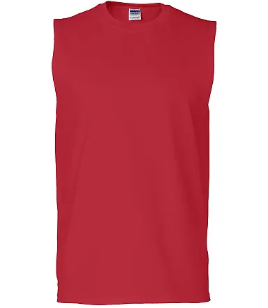 2700 Gildan Adult Ultra Cotton Sleeveless T-Shirt RED front view