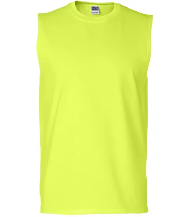 2700 Gildan Adult Ultra Cotton Sleeveless T-Shirt SAFETY GREEN front view