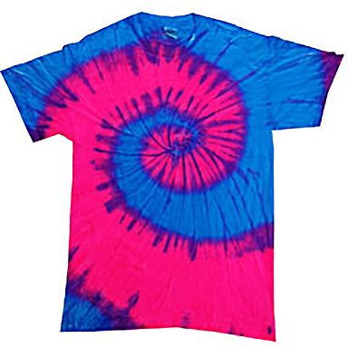 H1000b tie dye Youth Tie-Dyed Cotton Tee in Flo blue/ pink front view