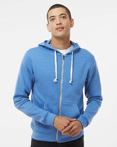 J8872 J-America Adult Tri-Blend Full-Zip Hooded Fl in Cool royal triblend front view