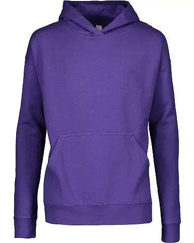 L2296 LA T Youth Fleece Hooded Pullover Sweatshirt in Purple front view