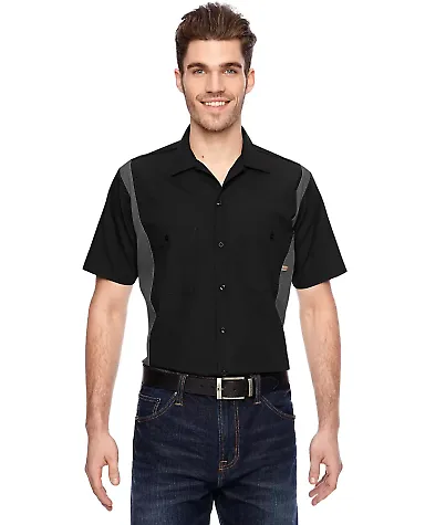 LS524 Dickies Adult Industrial Color Block Shirt BLACK/ CHARCOAL front view