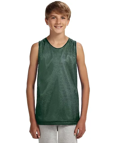 N2206 A4 Youth Reversible Mesh Tank HUNTER/ WHITE front view