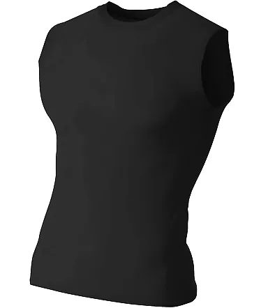N2306 A4 Compression Muscle Tee BLACK front view