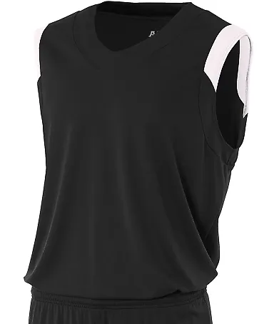 N2340 A4 Adult Moisture Management V-neck Muscle BLACK/ WHITE front view