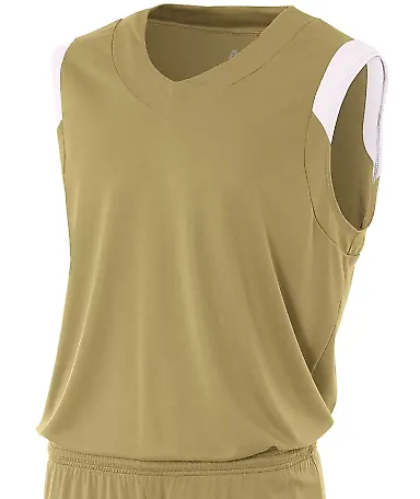 N2340 A4 Adult Moisture Management V-neck Muscle VEGAS GOLD/ WHT front view