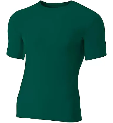 N3130 A4 Short Sleeve Compression Crew FOREST GREEN front view
