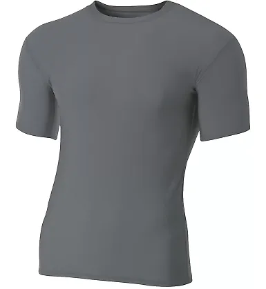 N3130 A4 Short Sleeve Compression Crew GRAPHITE front view