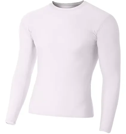 N3133 A4 Long Sleeve Compression Crew WHITE front view