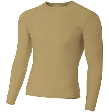 N3133 A4 Long Sleeve Compression Crew VEGAS GOLD front view