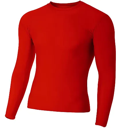 N3133 A4 Long Sleeve Compression Crew SCARLET front view