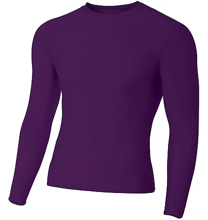 N3133 A4 Long Sleeve Compression Crew PURPLE front view
