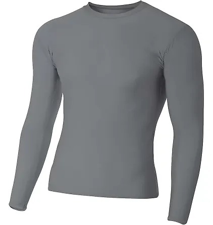 N3133 A4 Long Sleeve Compression Crew GRAPHITE front view