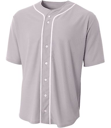N4184 A4 Adult Short Sleeve Full Button Baseball T in Grey front view