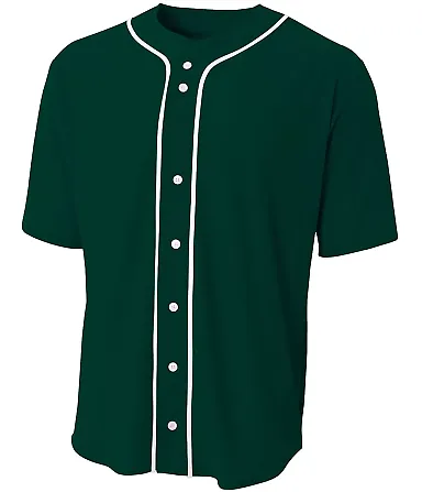 N4184 A4 Adult Short Sleeve Full Button Baseball T FOREST GREEN front view