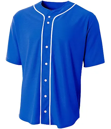 N4184 A4 Adult Short Sleeve Full Button Baseball T ROYAL front view