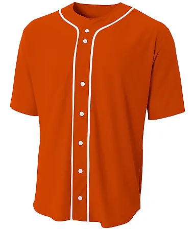 N4184 A4 Adult Short Sleeve Full Button Baseball T ATHLETIC ORANGE front view