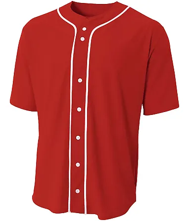 N4184 A4 Adult Short Sleeve Full Button Baseball T SCARLET front view